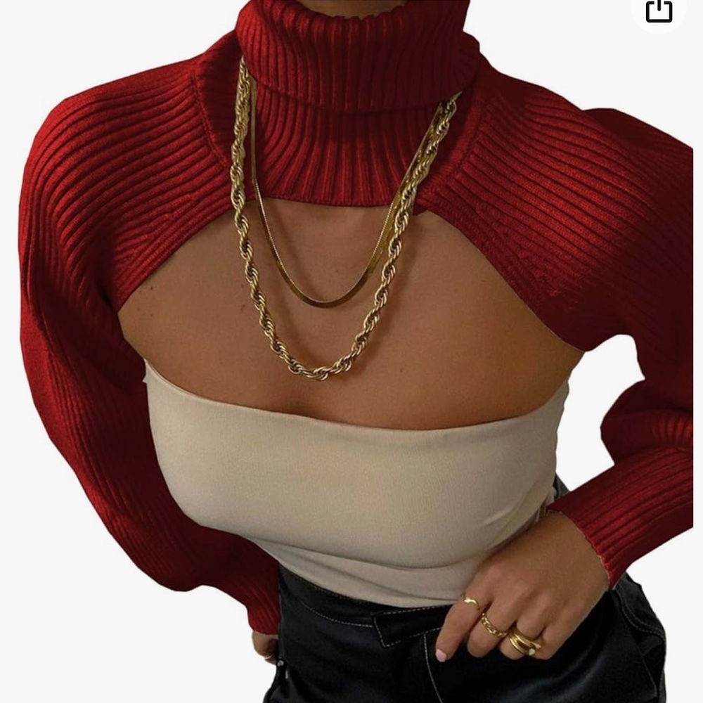 Kiko LA Cropped Burgundy Fall Turtleneck Sweater Knitted Shrug